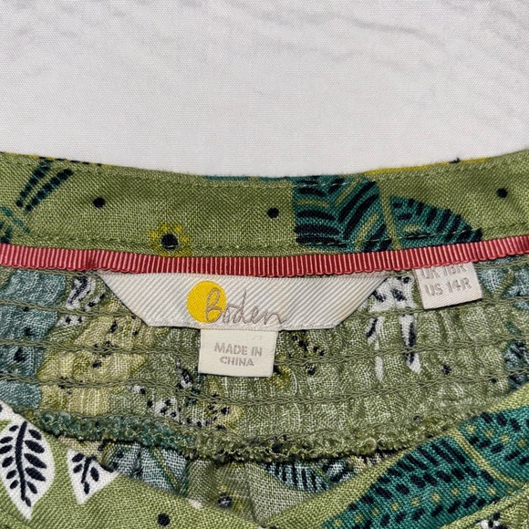 Boden Smocked 100% Linen Shirt Dress. Leaf, Oriental Cascade pattern. - Picture 3 of 10